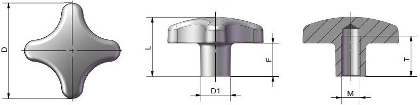 Ручка лепестковая М10х50 U67, нержавеющая сталь А2 - фото