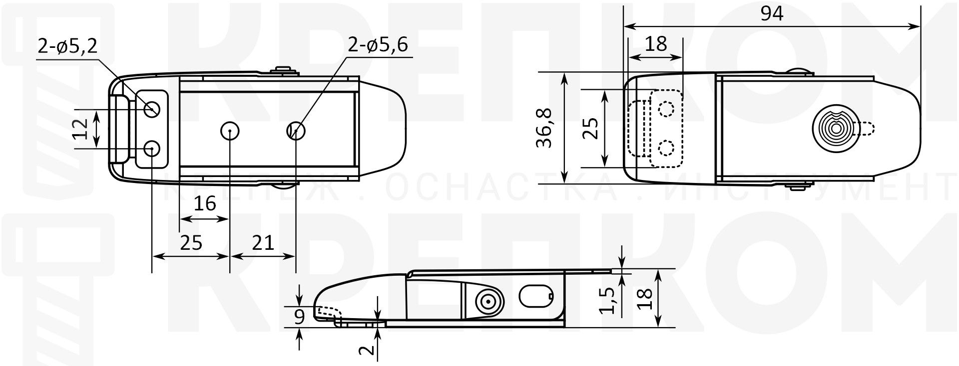Защелка с замком L=94 B219C-4, нержавеющая сталь А2, 10 шт - фото