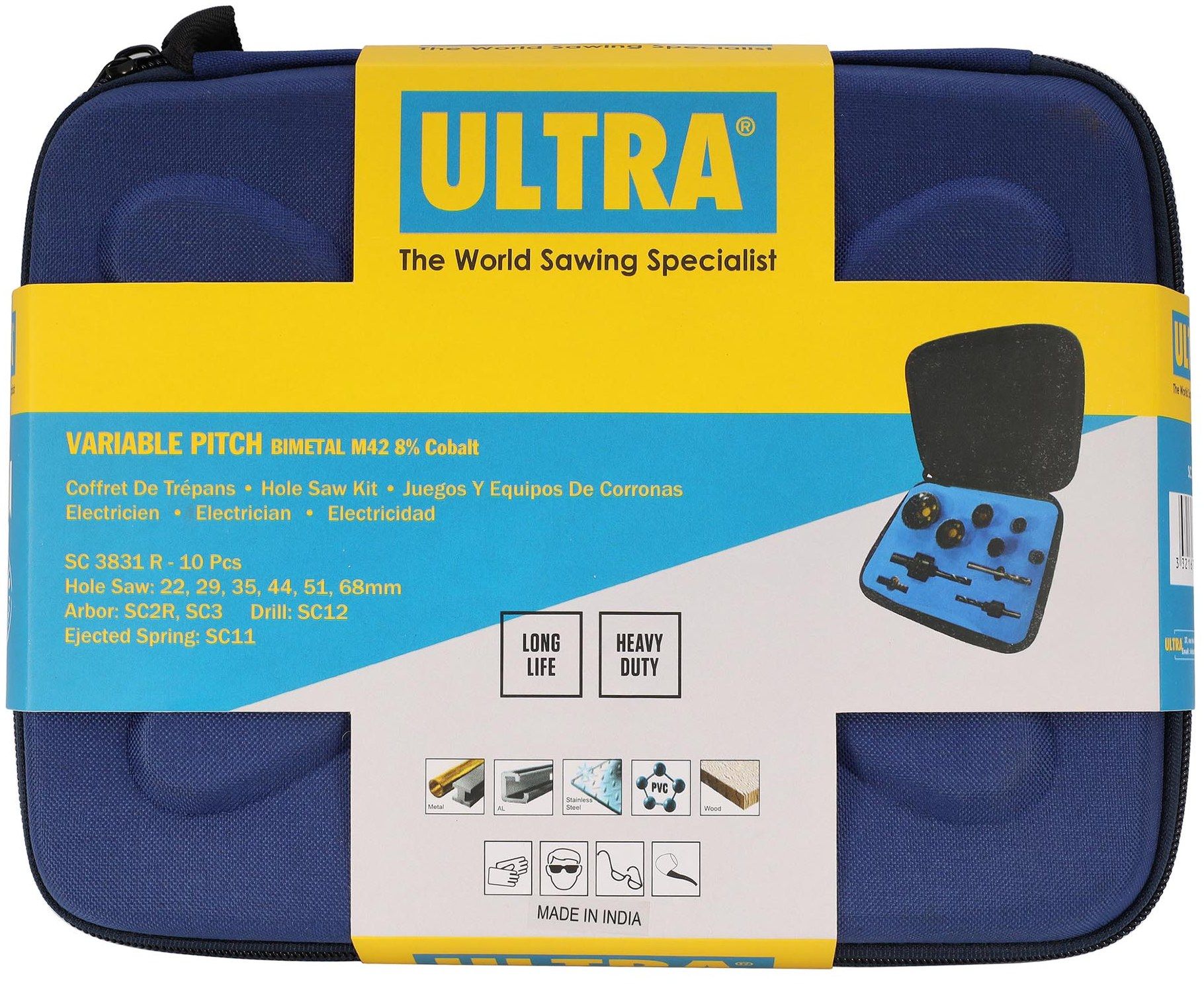 Набор коронок Bi-metall 22 - 68 мм зубья HSSE-Co8 4 - 6 TPI Ultra SC 3831R, 10 предметов - фото