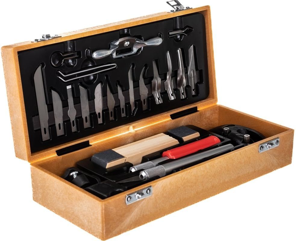 Набор для резьбы по дереву ЗУБР 18377-H23, сталь У8А, 23 предмета в кейсе - фото