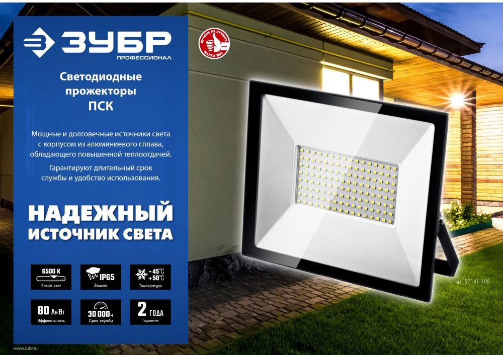 Прожектор светодиодный 6500 К IP 65 ПСК Профессионал ЗУБР - фото