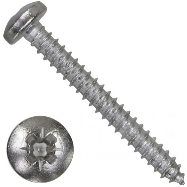 Саморез с полукруглой головкой 3,5х12 DIN 7981 (ISO 7049) форма C PZ, нержавеющая сталь А2 - фото