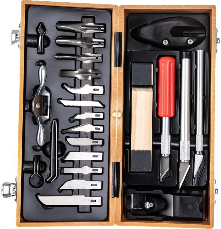 Набор для резьбы по дереву ЗУБР 18377-H23, сталь У8А, 23 предмета в кейсе - фото
