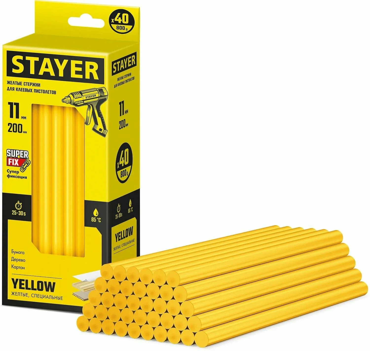 Изображение товара Клеевые стержни Yellow Stayer 11х200 мм для дерева, бумаги, картона