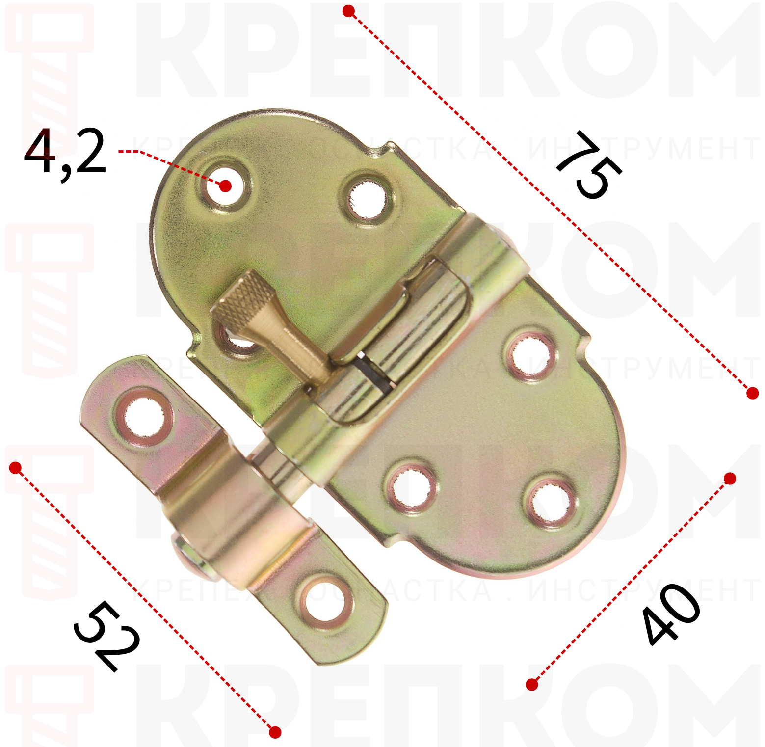 Шпингалет с пружиной 40х75 мм Gah Alberts 128944, желтый цинк - фото