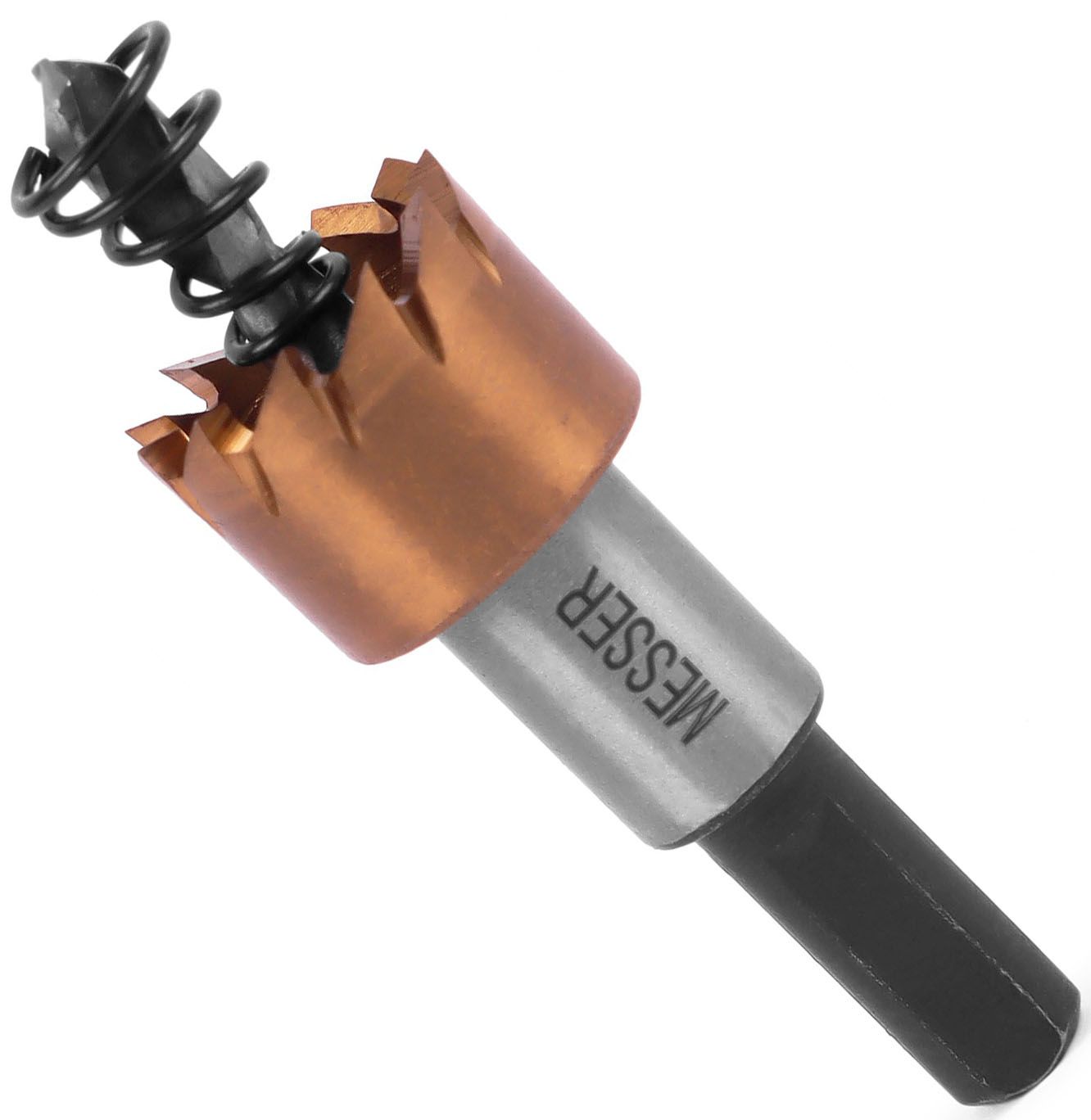 Коронка по металлу 17 мм с центратором и пружиной, ц/х, Messer 21-02-017, HSS-TiN - фото