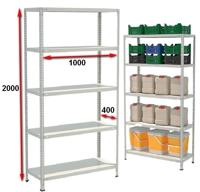 Стеллаж металлический до 145 кг, 5 полок Металл-завод СТФ 1045-2,0 2000х1000х400 мм - фото