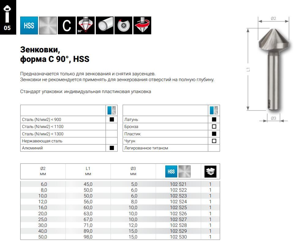 Зенковка по металлу HSS-G Ruko, 90° - фото
