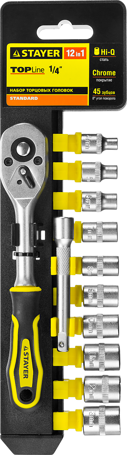 Набор торцовых головок с трещоткой RSS 12S 1/4" Stayer Standart 27754-H12, 12 предметов - фото