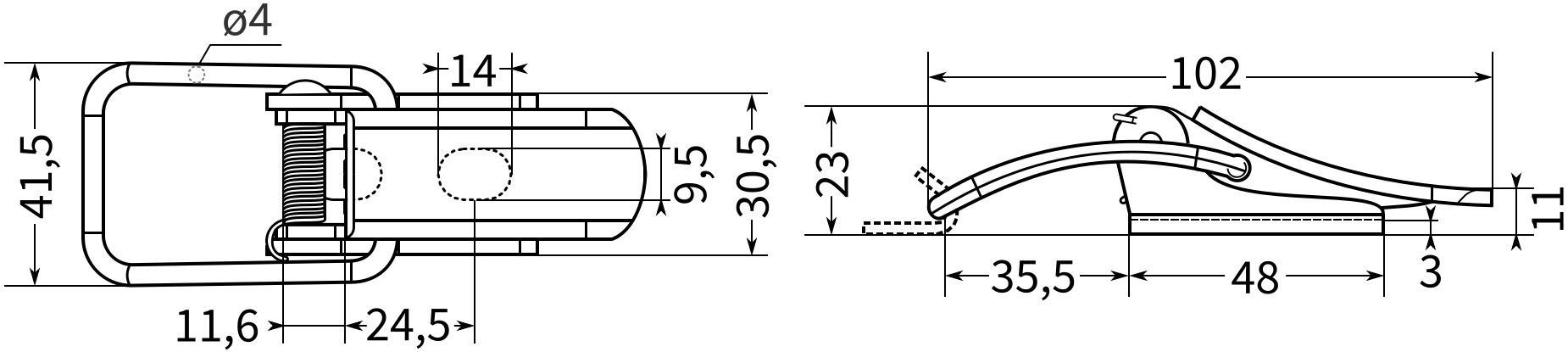 Замок-защелка с пружинами L=84 B57, цинк окрашенный - фото