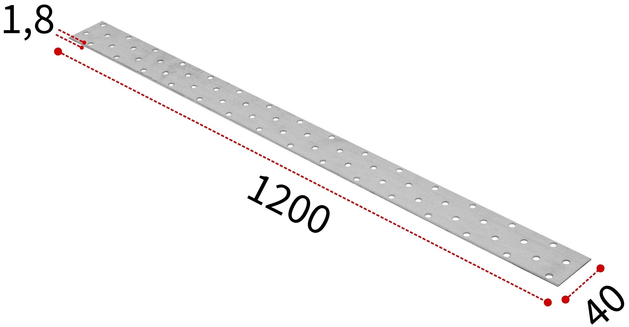 Изображение товара Пластина соединительная оцинкованная 40х1200х1,8 мм ПС для монтажа и мебели