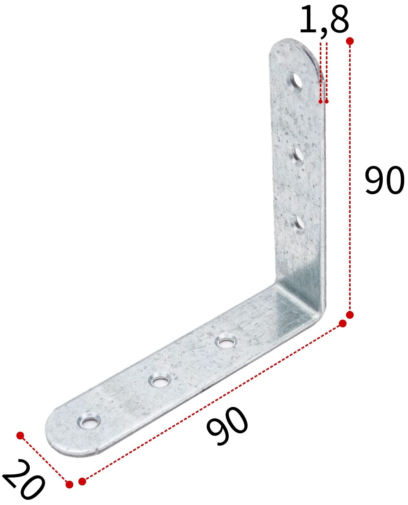Изображение товара Уголок бытовой 90х90х20х1,8 мм UBKR, оцинкованная сталь