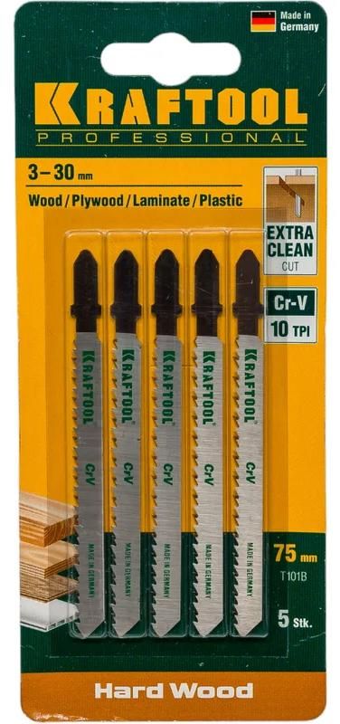 Полотно по дереву для лобзика 100/75 мм, чистый рез, T101B Kraftool 159511-2.5-S5, хромованадиевая сталь, 5 шт - фото