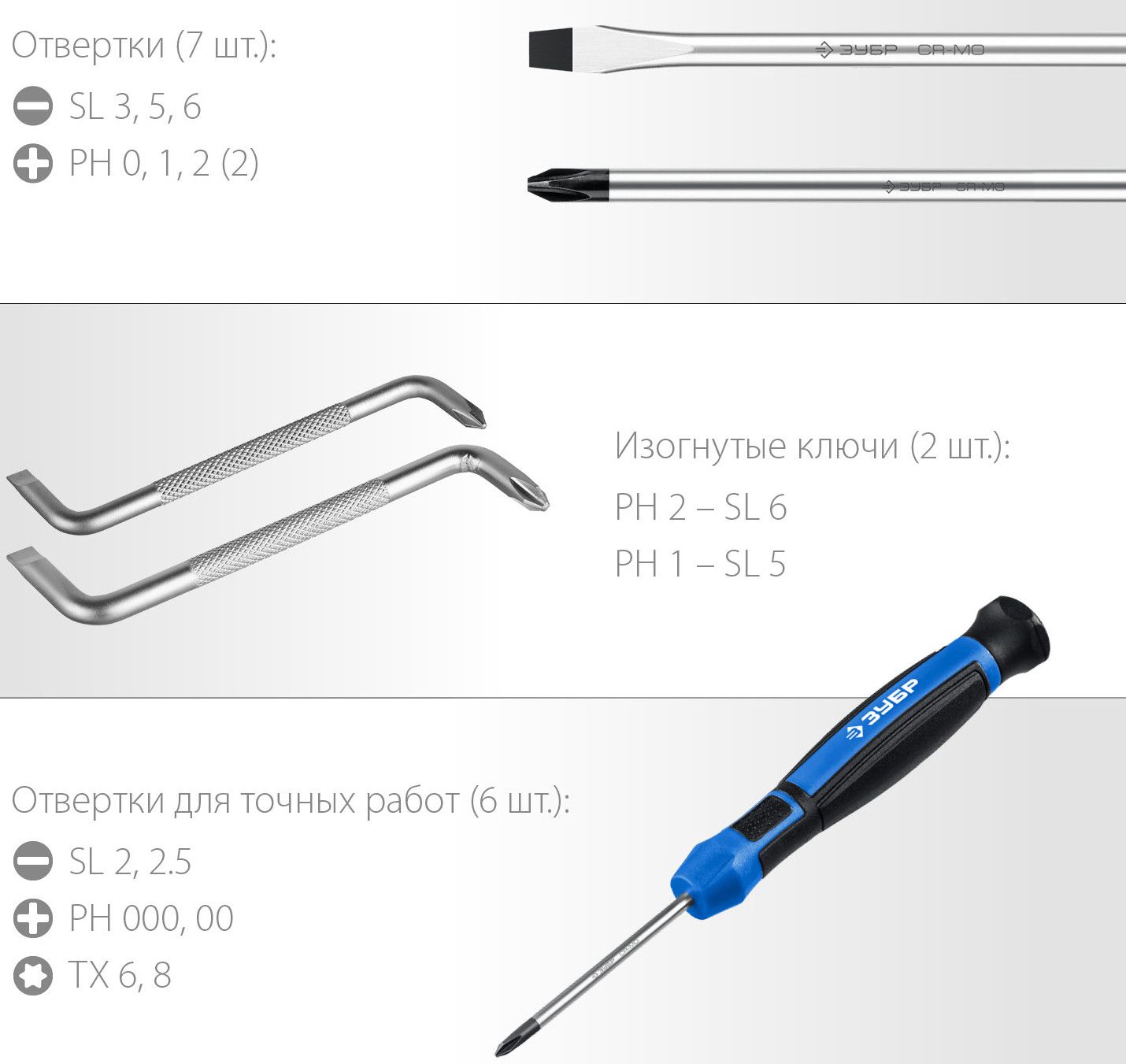 Набор отверток с насадками ЗУБР Профессионал-63 (25243), 63 предмета - фото