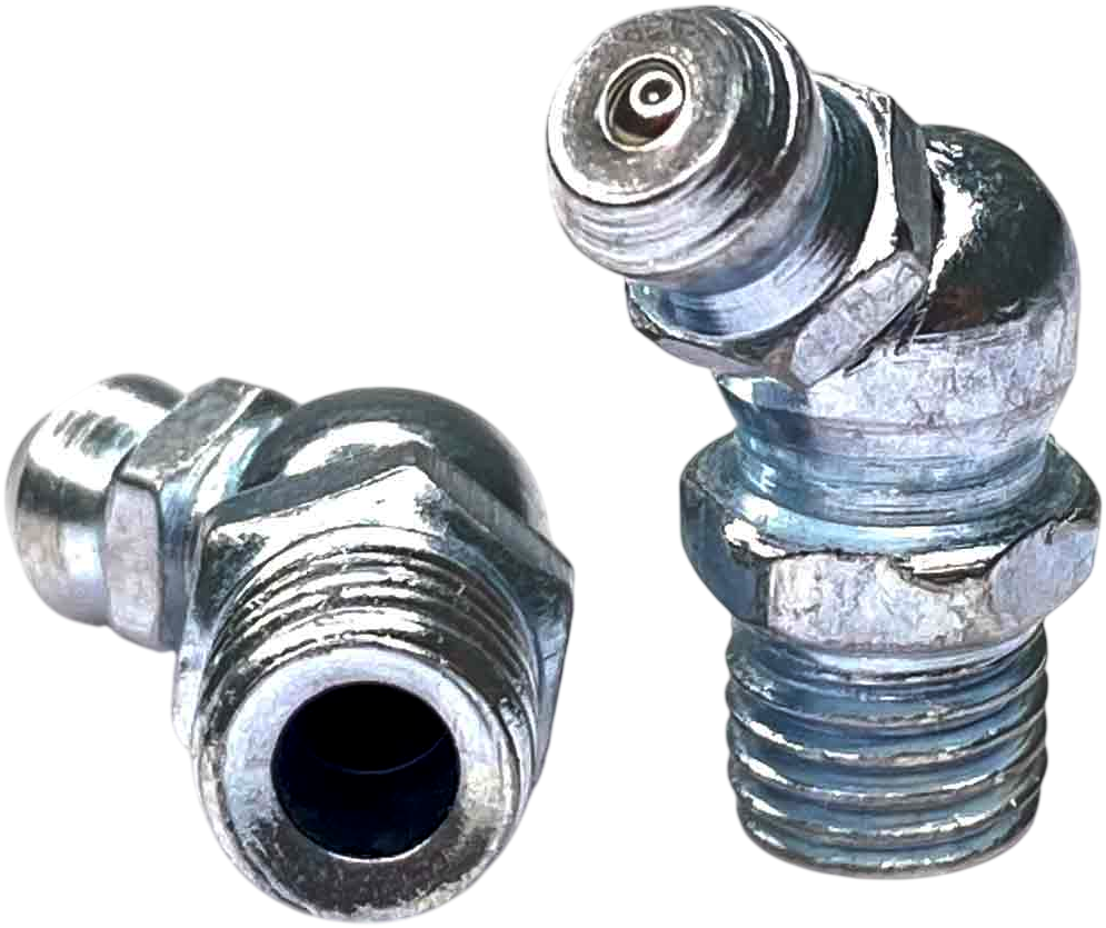 Пресс-масленка дюймовая 1/8"-28 DIN 71412 form B угловая 45°, оцинкованная сталь - фото