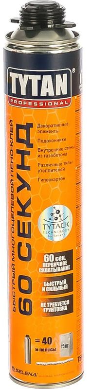 Пено-клей быстрого схватывания TYTAN Professional 60 SECONDS 26296, 750 мл - фото