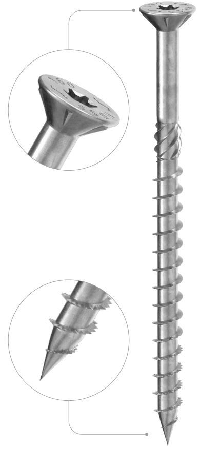 Саморез по дереву с потайной головкой и зубчатой резьбой, шлиц TORX Holz Technic HBSS, оцинкованная сталь - фото