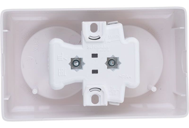 Розетка белая 2-м. ОП 16А IP20 250В без заземления Хит Systeme Electric RA16-237-B - фото