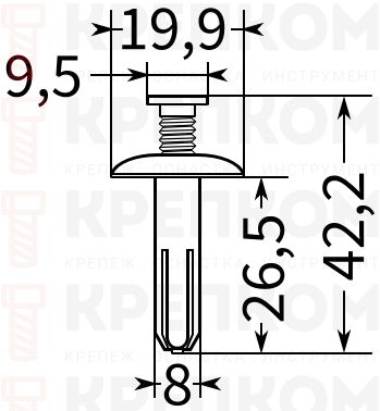 Клипса автомобильная с резьбовым штырьком AS-080 - фото
