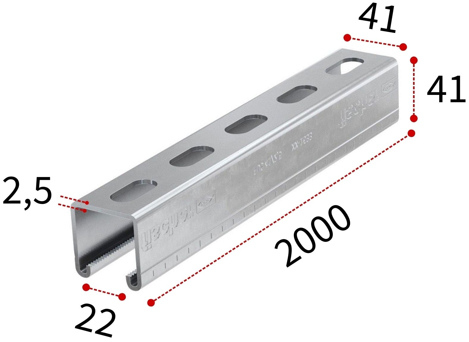 Профиль монтажный С-образный 41х2,5х2000 мм Fischer FUS 092295, оцинкованная сталь - фото