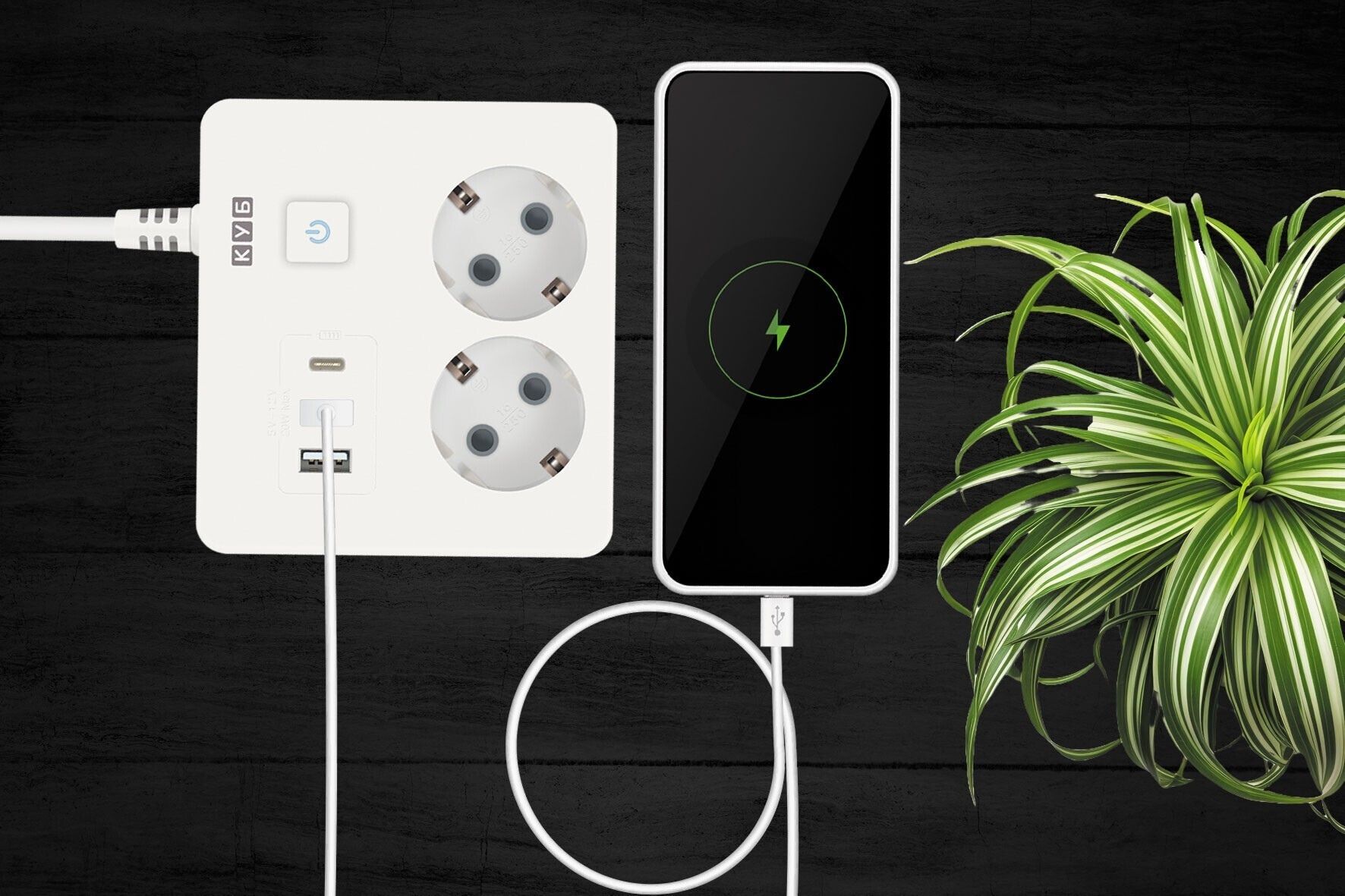 Удлинитель квадратный 2 розетки 3 USB-порта КУБ  - фото
