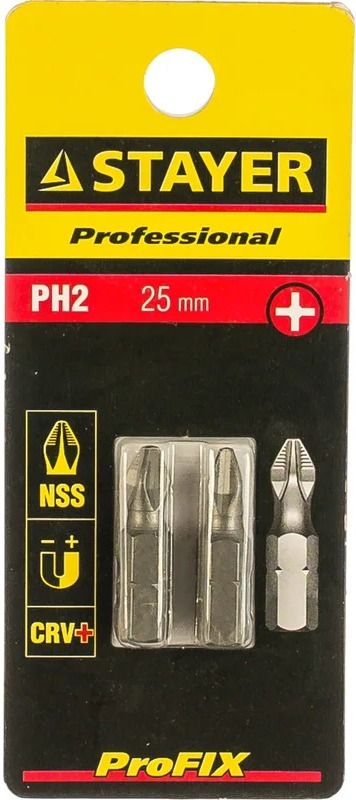 Набор бит крестовых PH2 длиной 25 мм, C1/4" Stayer ProFix 26201-2-25-02, 2 предмета - фото