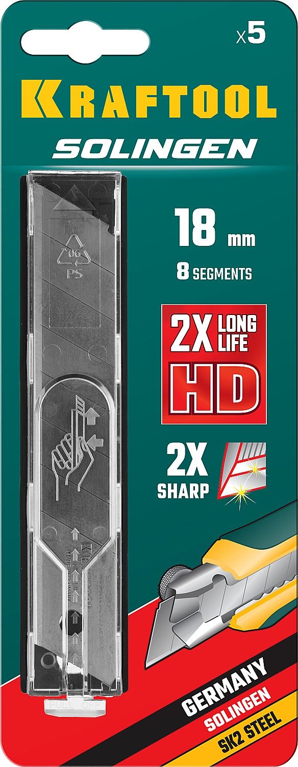 Лезвия сегментированные 18 мм 8 сегментов Solingen Kraftool 09605-18-S5, 5 шт - фото