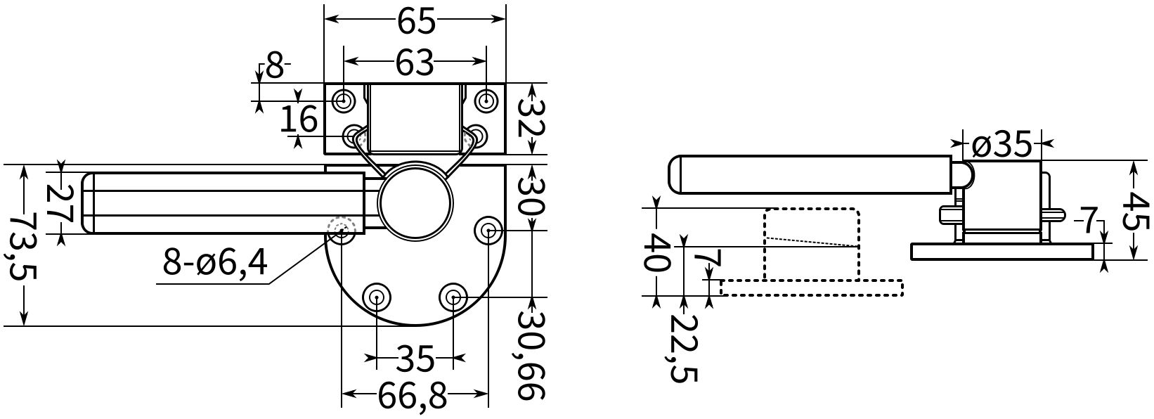 Ручка-защелка дверная N15, оцинкованная сталь/пластик - фото
