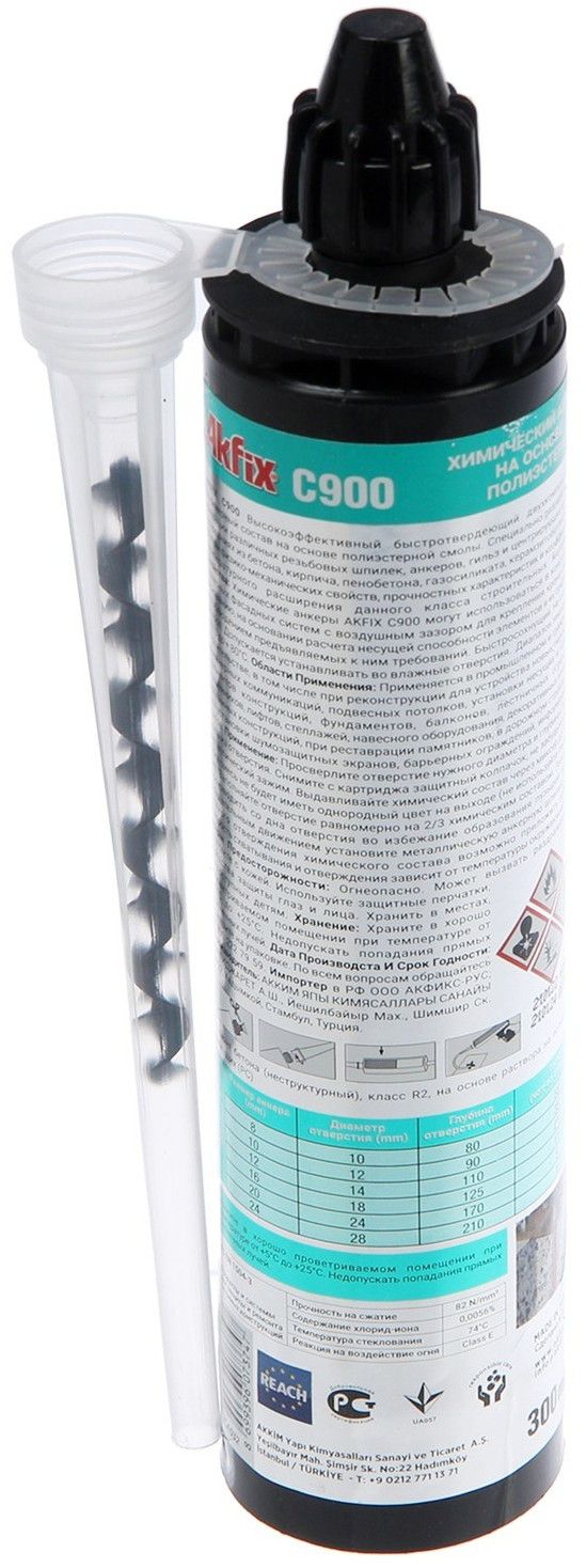 Химический анкер 300 мл Akfix C900 CA032, полиэстер, с насадками - фото