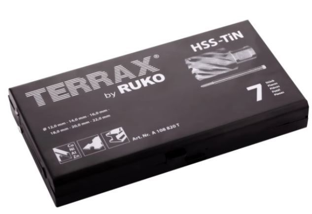 Набор корончатых сверл 12-22 мм HSS-G TiN Weldon 19 Terrax A108820T, 7 шт  - фото