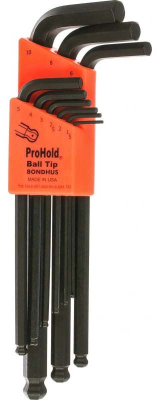 Набор длинных шестигранных ключей с шаром (1.5-10 мм) ProHold Bondhus ProGuard 74999, 9 штук - фото