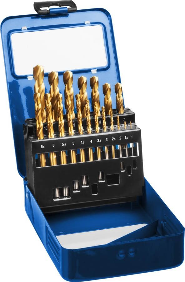 Набор сверл по металлу 1-10 мм (через 0,5 мм) FTools Н1905 титан, 19 штук - фото