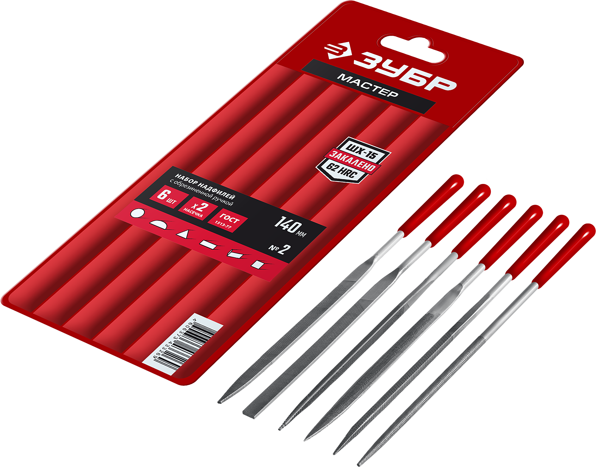 Набор надфилей с ручками 140 мм ЗУБР 16014-H6, 6 шт - фото