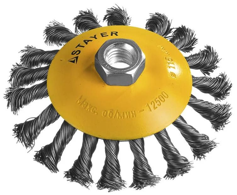 Щетка-крацовка коническая для УШМ 115 мм, жгутированная стальная проволока 0,5 мм Stayer Prof 35135-115 - фото