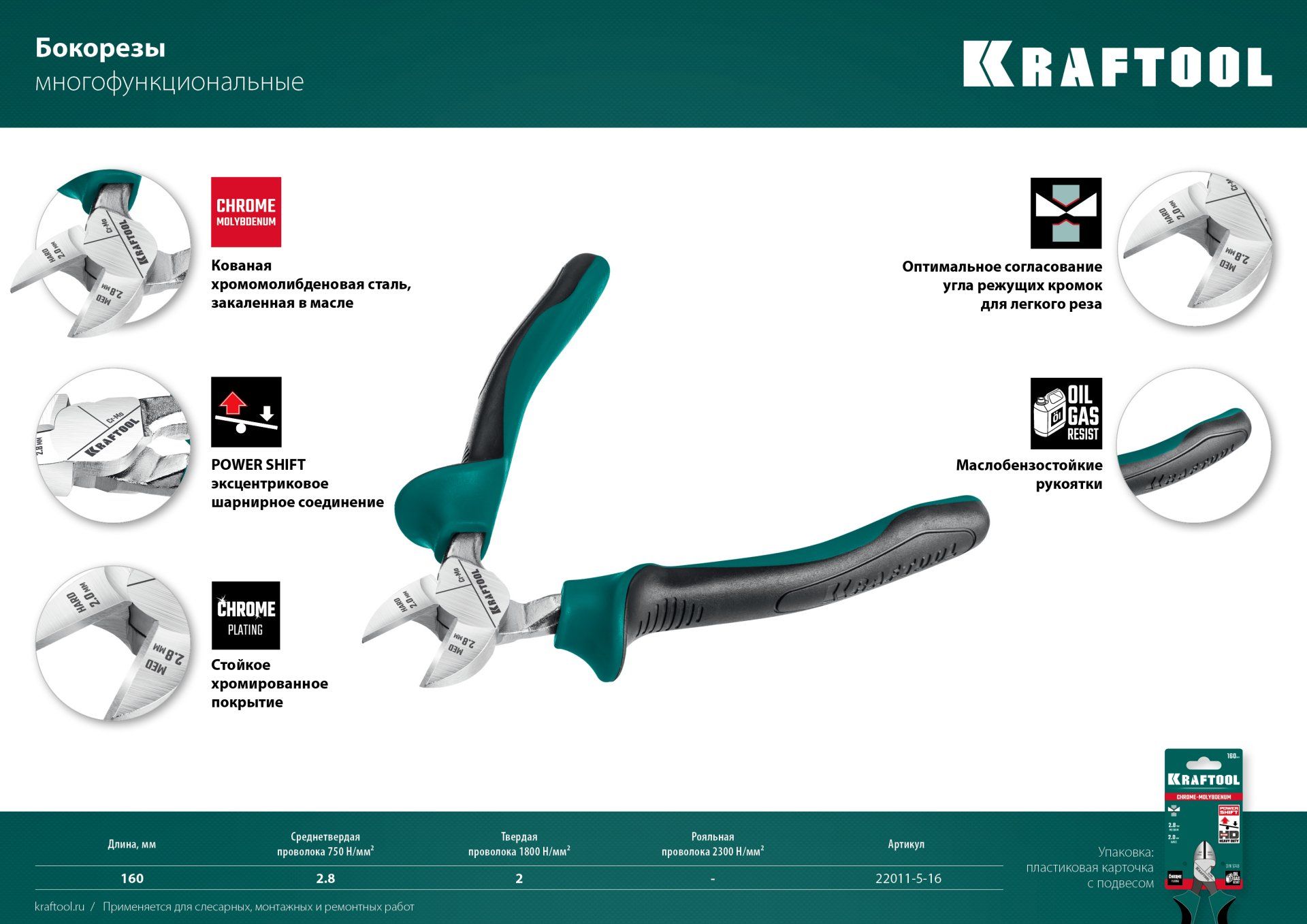 Бокорезы 160 мм с эксцентриковым шарниром Kraftool 22011-5-16 - фото