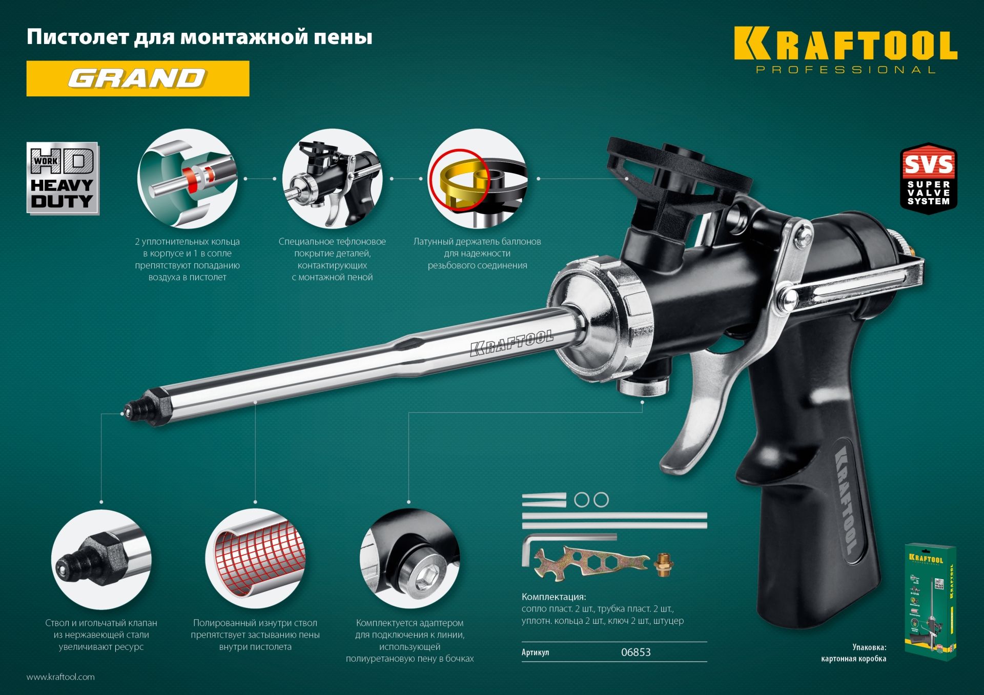 Пистолет цельнометаллический для монтажной пены Grand Kraftool 06853 - фото