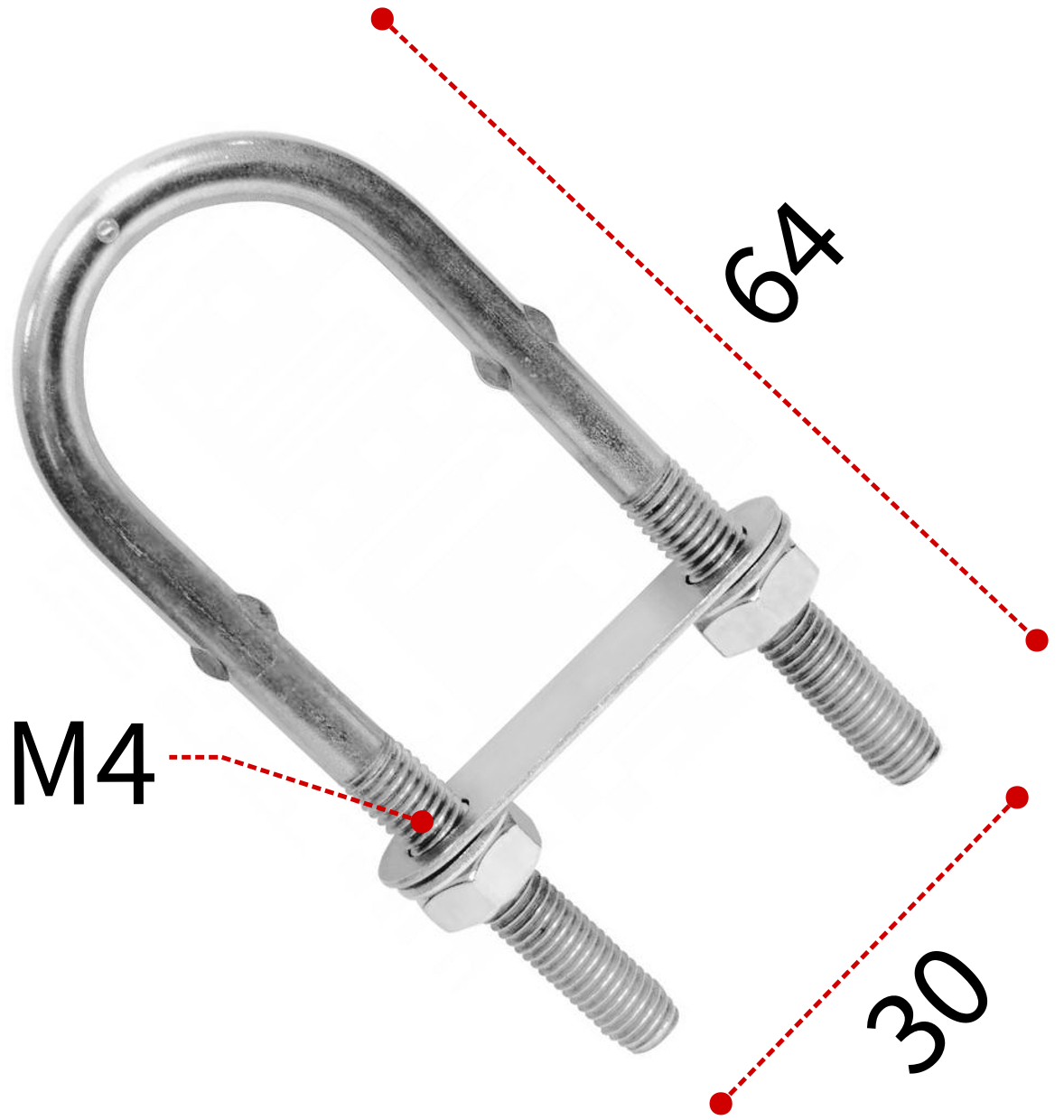 Болт-скоба U-образная М4х64 мм 8230, нержавеющая сталь А2 - фото