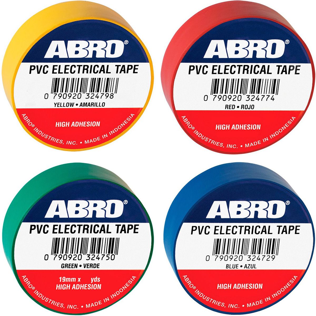 Изолента цветная с высокой адгезией Abro, ПВХ - фото