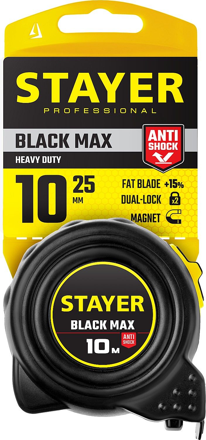 Рулетка измерительная ударостойкая Stayer Black Max, 2 фиксатора - фото