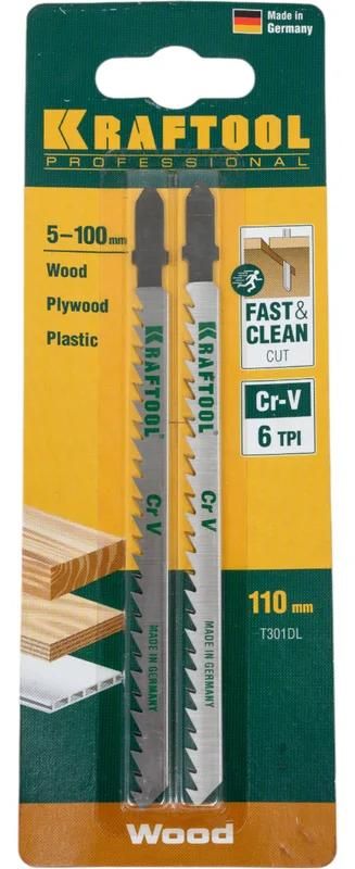 Полотно по дереву для лобзика 132/110 мм, быстрый рез T301CD Kraftool 159512-4, хромованадиевая сталь, 2 шт - фото