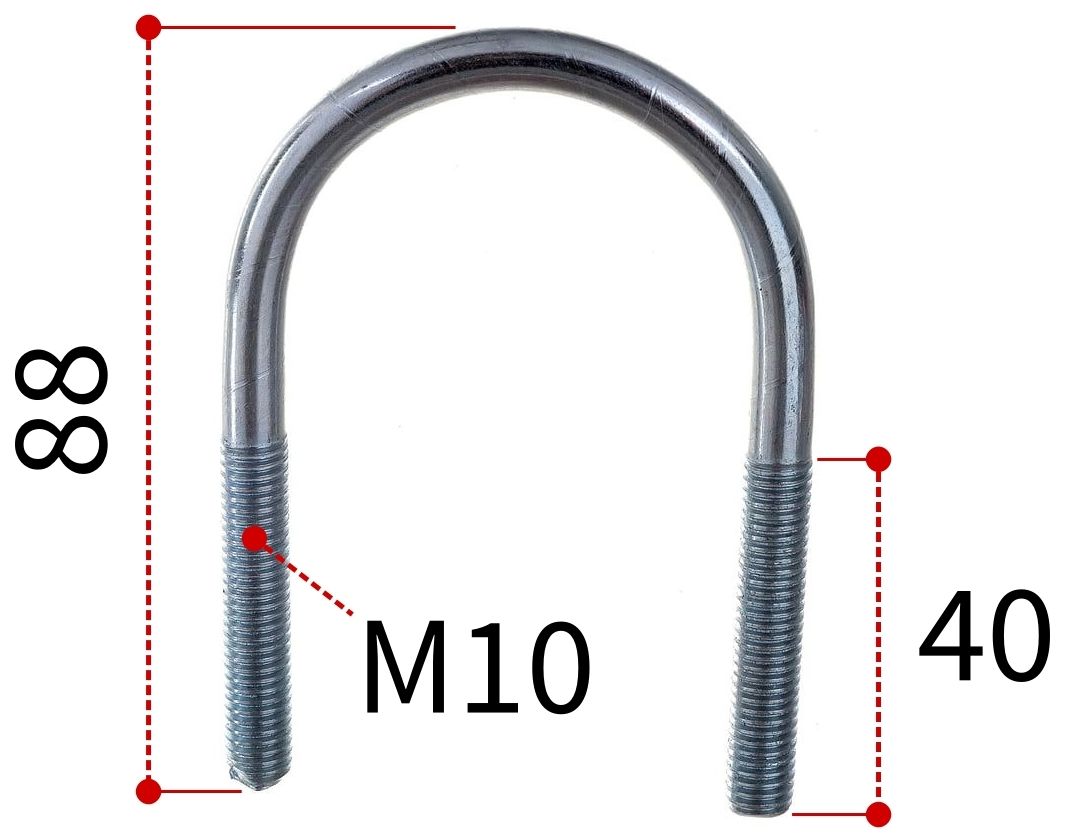 Скоба U-образная 1 1/2" под трубу 40-49 мм и резьбой М10, оцинкованная сталь W1 - фото