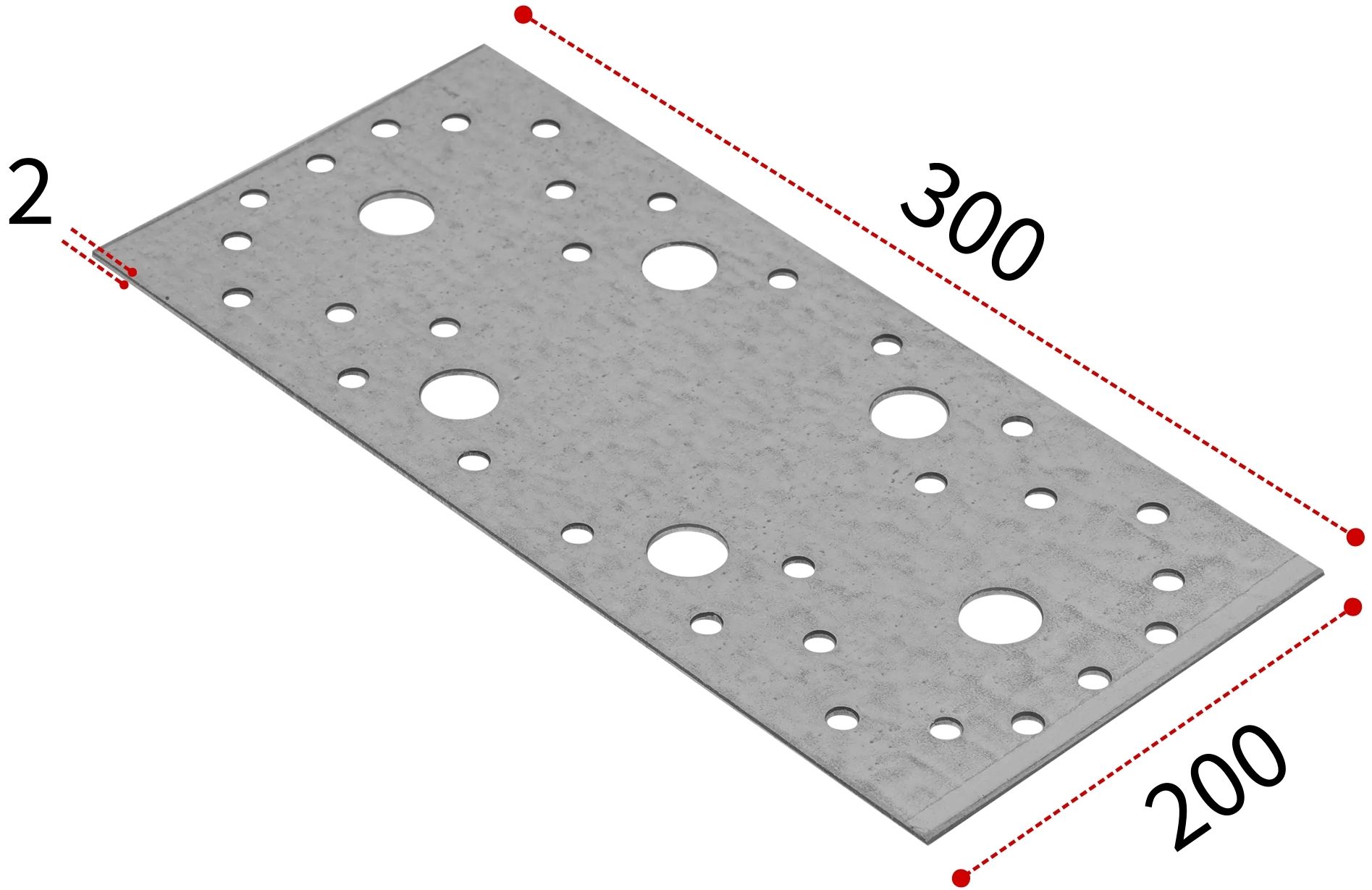 Крепежная пластина 300х200х2 мм KP, оцинкованная сталь - фото