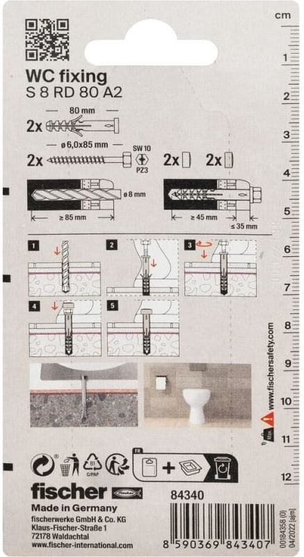 Комплект крепежа для унитазов и биде Fischer S 8 RD80 CR K 84340 - фото