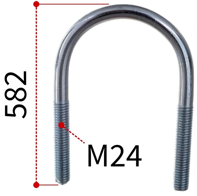 Скоба U-образная 20" под трубу 508 мм и резьбой М24, оцинкованная сталь W1 - фото