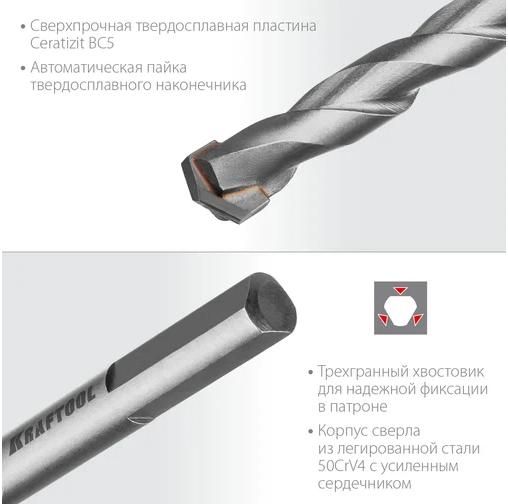 Набор сверл по твёрдым материалам 4-5-6-8-10 мм Hard Kraftool 29177-H5, 5 шт - фото