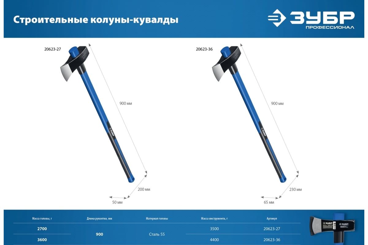 Колун-кувалда с фиберглассовой рукояткой 2,7 кг ЗУБР 20623-27 - фото