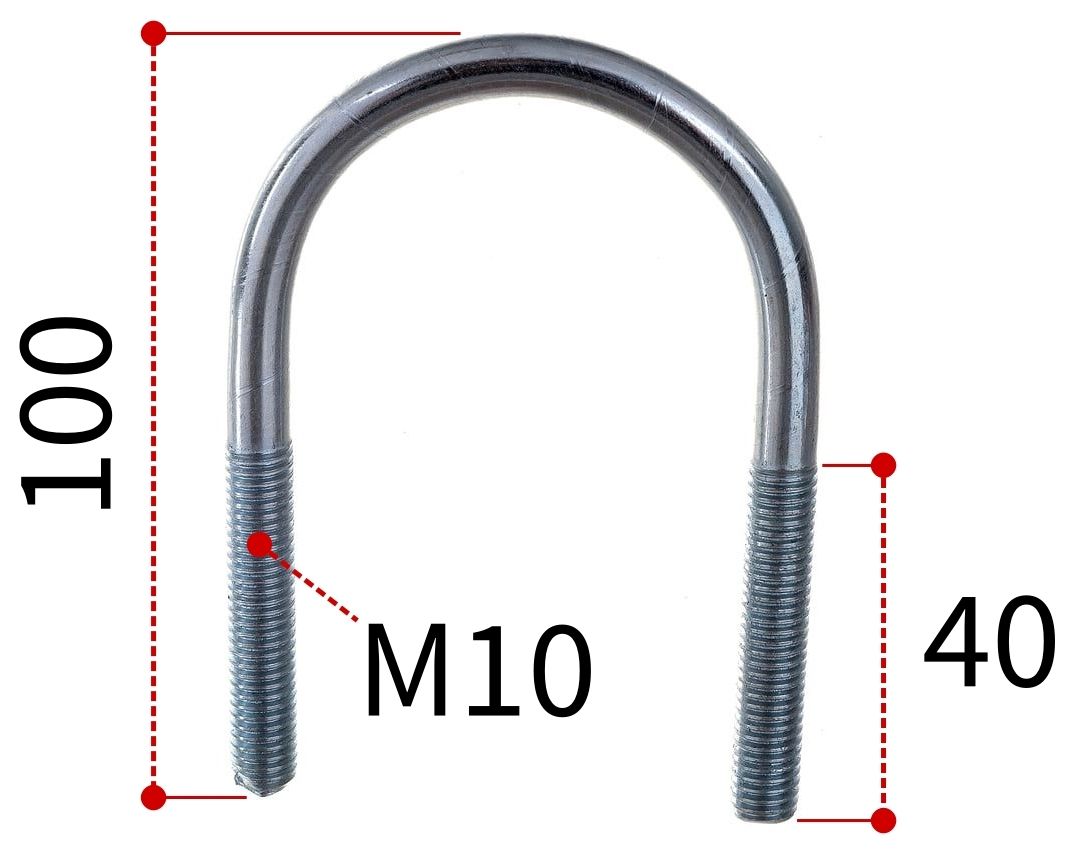 Скоба U-образная 2" под трубу 50-60 мм и резьбой М10, оцинкованная сталь W1 - фото