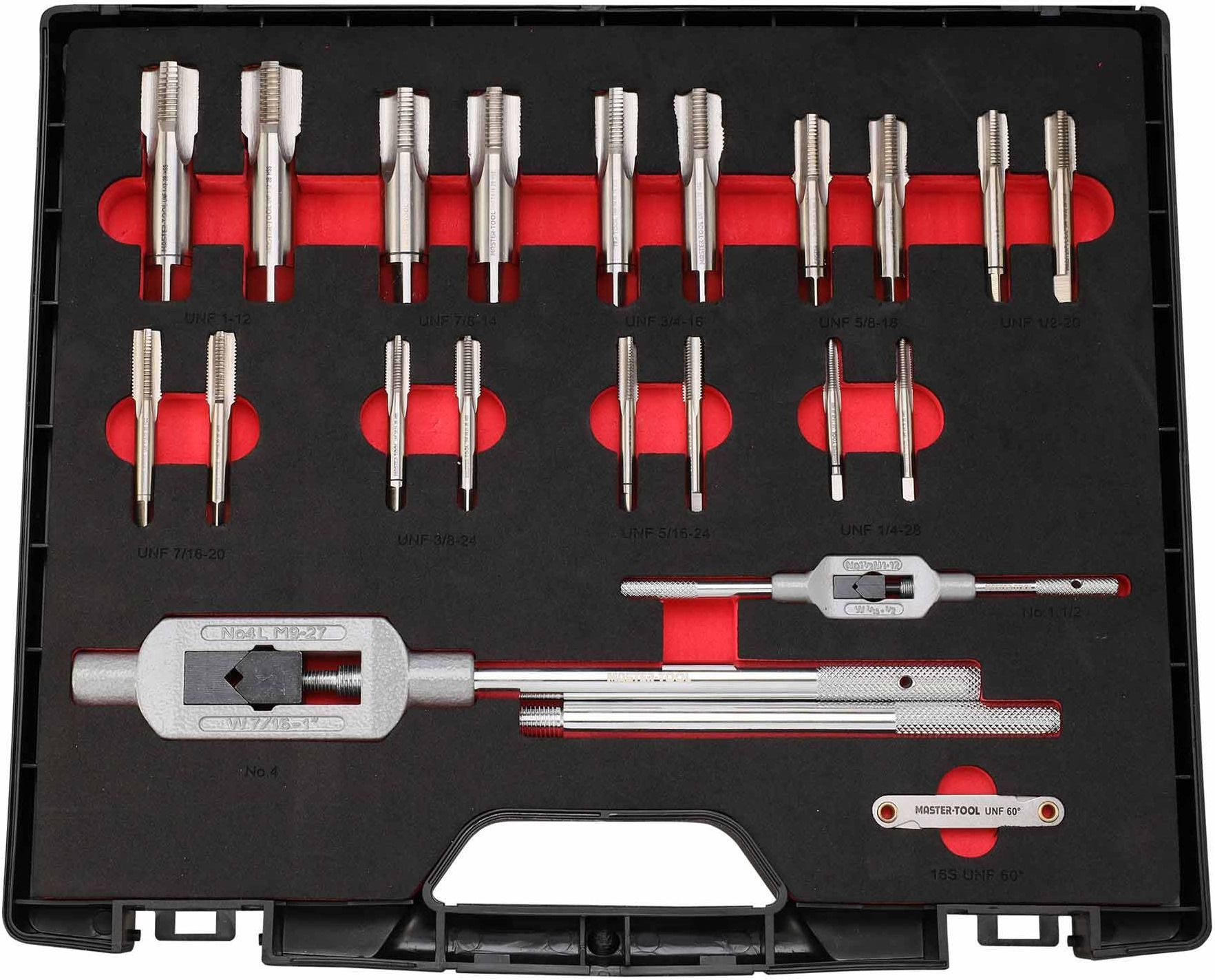 Набор метчиков и плашек UNF 1/4"-1" HSS-G Master-Tool 1014901010006, 37 предметов - фото