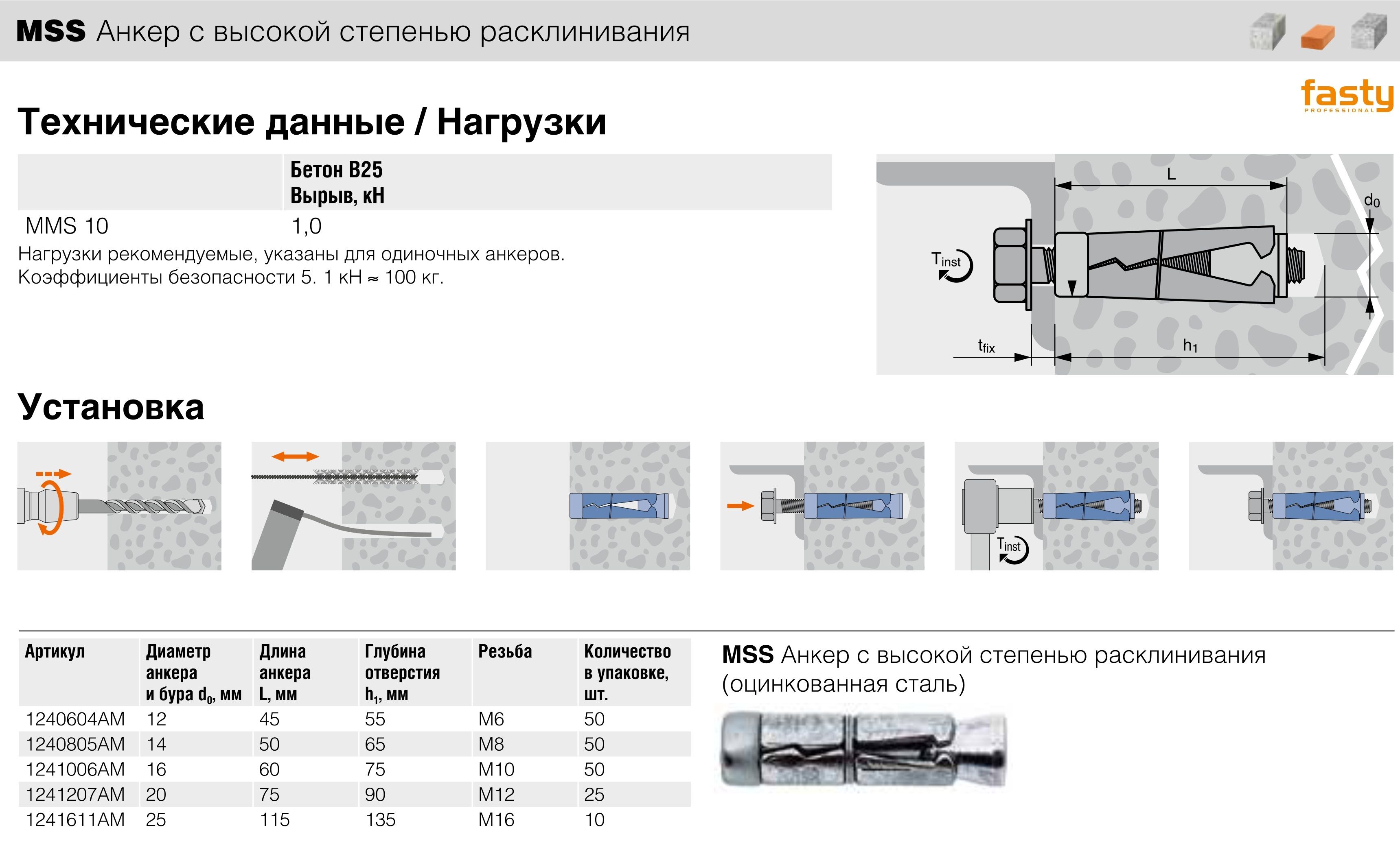 Анкер с высокой степенью расклинивания MSS Fasty, оцинкованная сталь  - фото