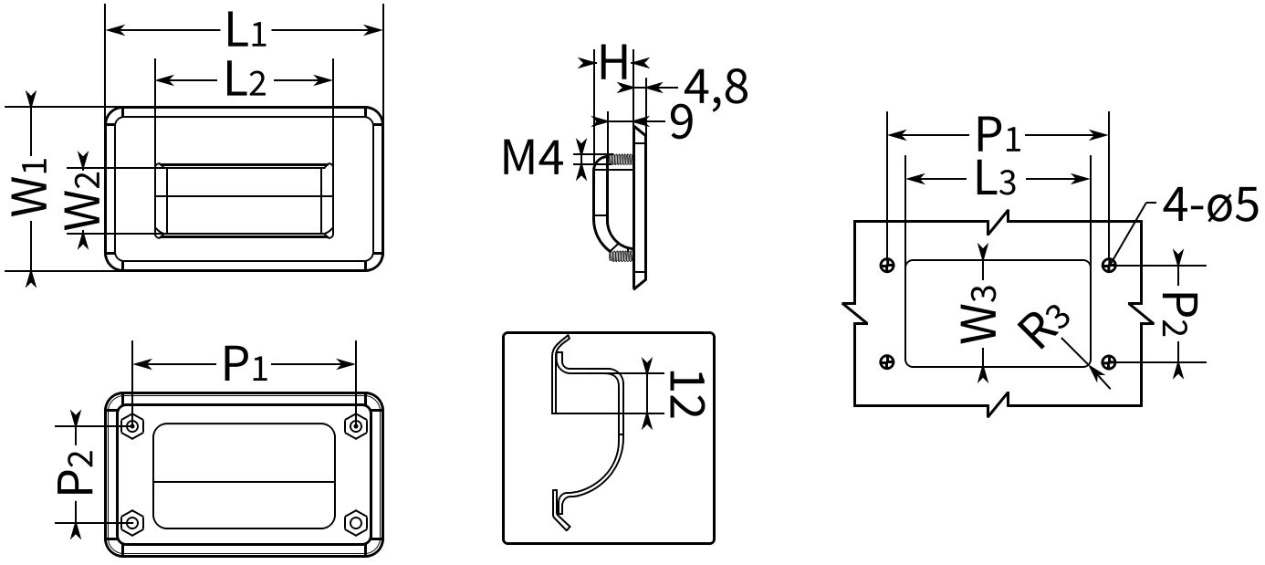 Ручка дверная встраиваемая N54C, нержавеющая сталь А2 - фото
